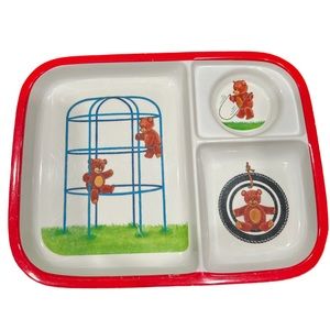 Vintage Melamine Bears On A Playground Divided Children Plate